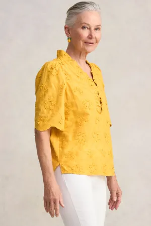 Embroidered Frill Detail Top - Mustard