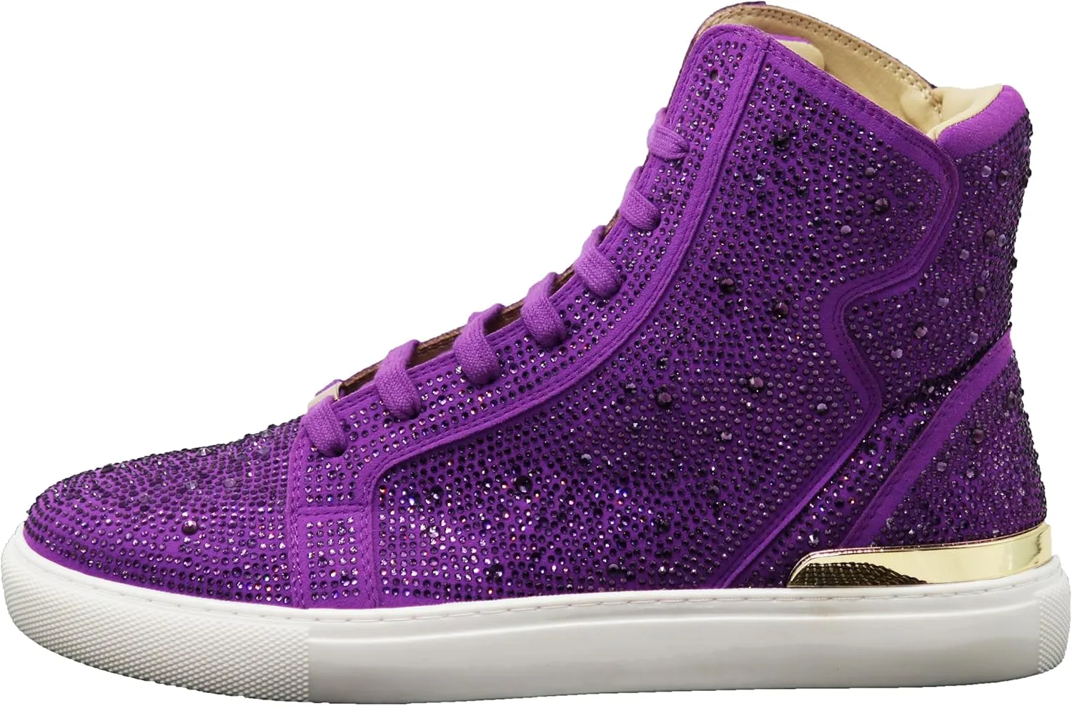 Enzo Romeo Men's Fashion High Top Crystal Shimmer Rhinestone Blink Flat Sneakers Shoes