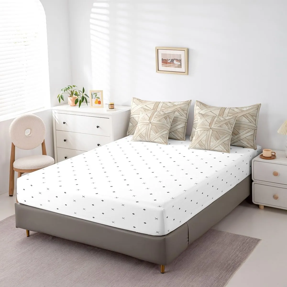 Erosebridal Barn Door Twin Bedding Set 7 Piece Rustic Farmhouse Comforter Set with Sheets Country Planks Bed in A Bag Reversible Wooden Board Bed Set