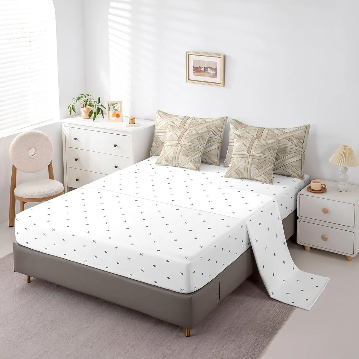 Erosebridal Barn Door Twin Bedding Set 7 Piece Rustic Farmhouse Comforter Set with Sheets Country Planks Bed in A Bag Reversible Wooden Board Bed Set