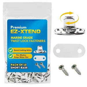 EZ-Xtend Marine Grade Twist Lock Fasteners - Nickel Plated Brass Turn Button Fastener with Stainless Steel Screws for Canvas, Marine Fastener Turn Buttons (Short Base - 10 PK)