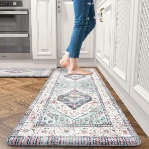 Farmhouse Kitchen Mat 2 PCS, Cushioned Anti Fatigue Kitchen Rug, Non-Slip Waterproof Standing Mat PVC Farmhouse Comfort Foam Rug for Kitchen Sink,Hmoe,Office,Laundry(Blue)