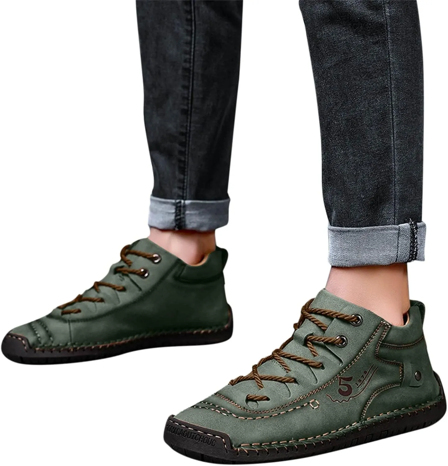 Fashion Leather Shoes for Men Fashion Summer and Autumn Men Leather Shoes Flat Soft Bottom Comfortable Mid Top Lace Up Casual Men Leather Shoes 10 Wide