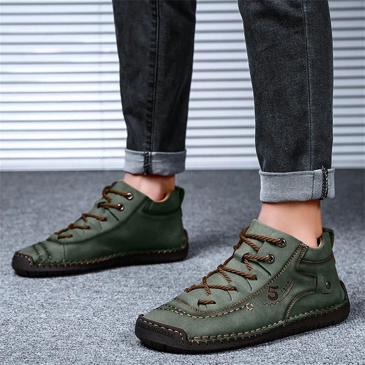 Fashion Leather Shoes for Men Fashion Summer and Autumn Men Leather Shoes Flat Soft Bottom Comfortable Mid Top Lace Up Casual Men Leather Shoes 10 Wide