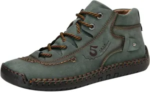 Fashion Leather Shoes for Men Fashion Summer and Autumn Men Leather Shoes Flat Soft Bottom Comfortable Mid Top Lace Up Casual Men Leather Shoes 10 Wide