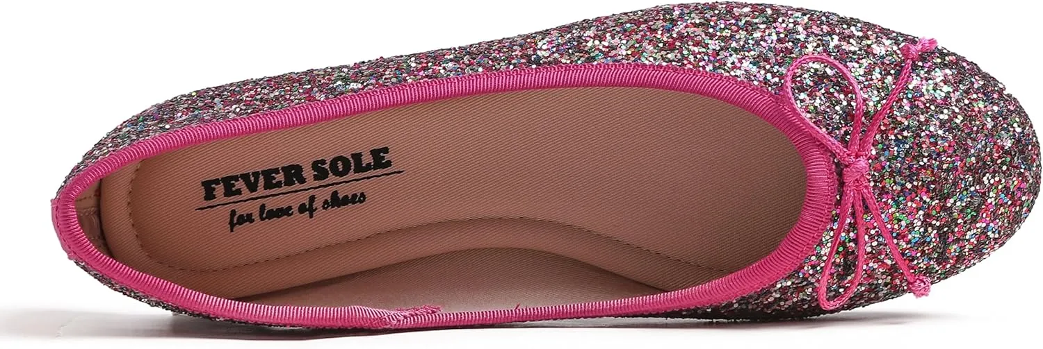 FEVERSOLE Women's Bling Soft Cushioned Comfort Flats Sparkle Party Ballets