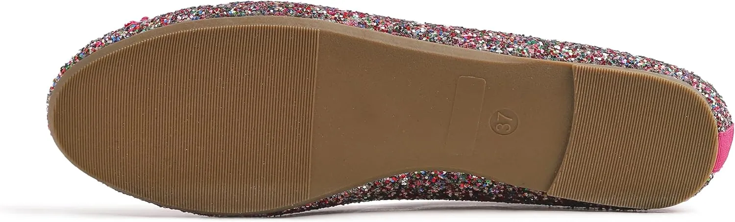 FEVERSOLE Women's Bling Soft Cushioned Comfort Flats Sparkle Party Ballets