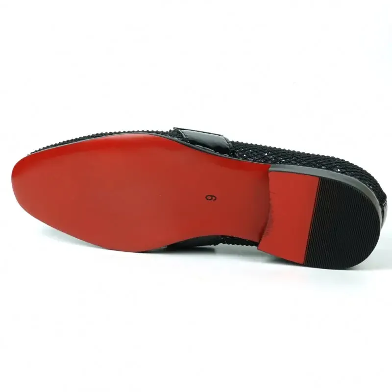 Fiesso FI-7528 Black Silver Slip on With Silver Chain Encore Loafers