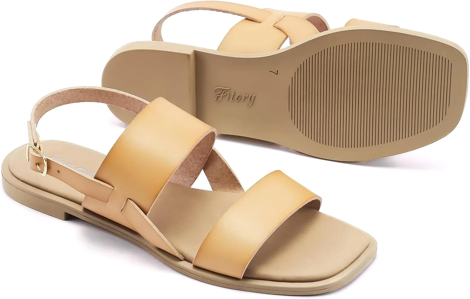FITORY Women's Flat Sandals Fashionable Square Open Toe Adjustable Buckle Slippers Summer Size 6-11