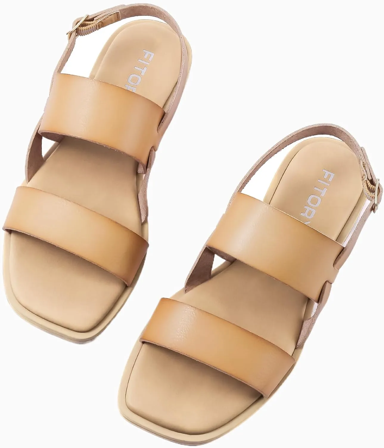 FITORY Women's Flat Sandals Fashionable Square Open Toe Adjustable Buckle Slippers Summer Size 6-11