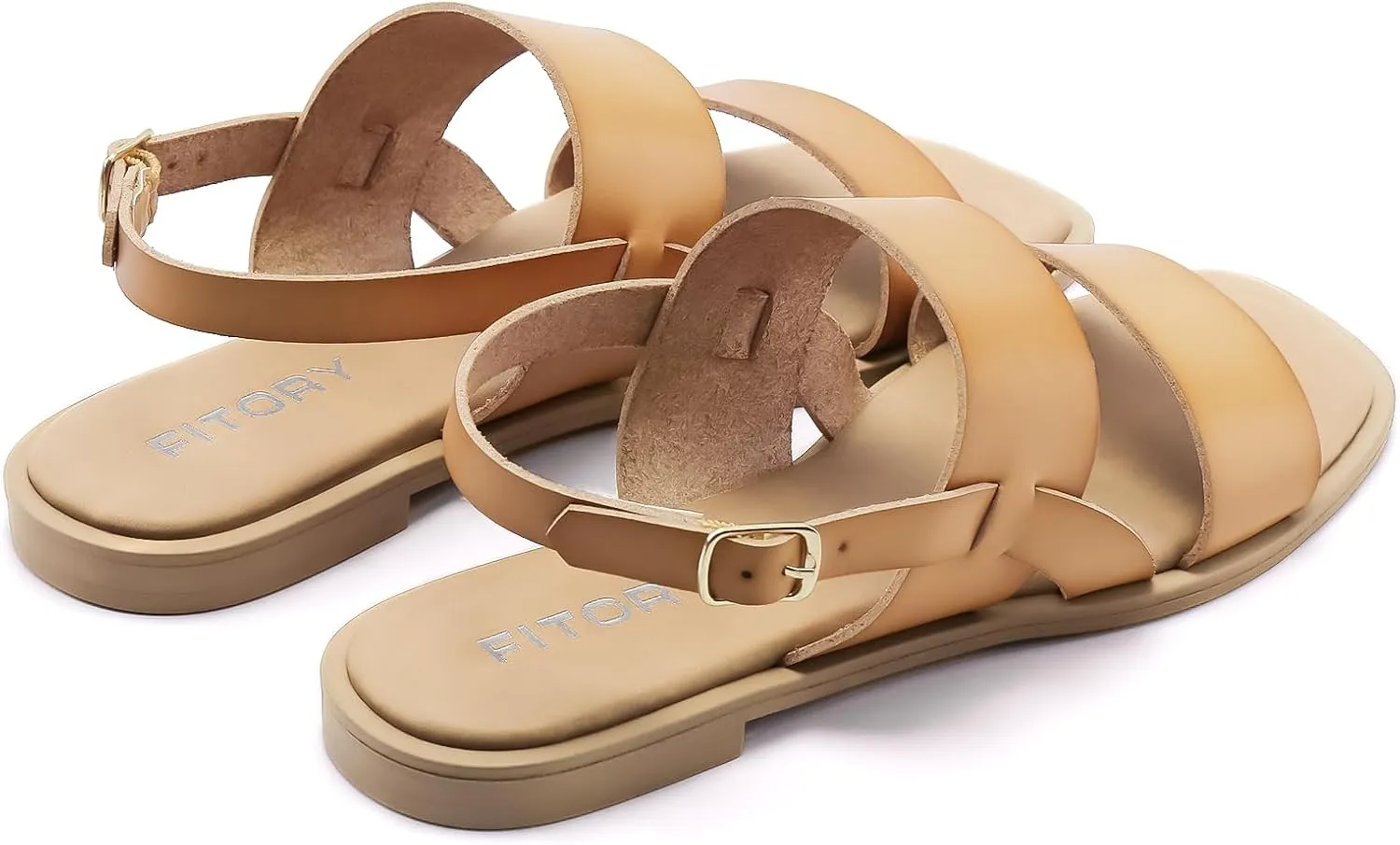 FITORY Women's Flat Sandals Fashionable Square Open Toe Adjustable Buckle Slippers Summer Size 6-11