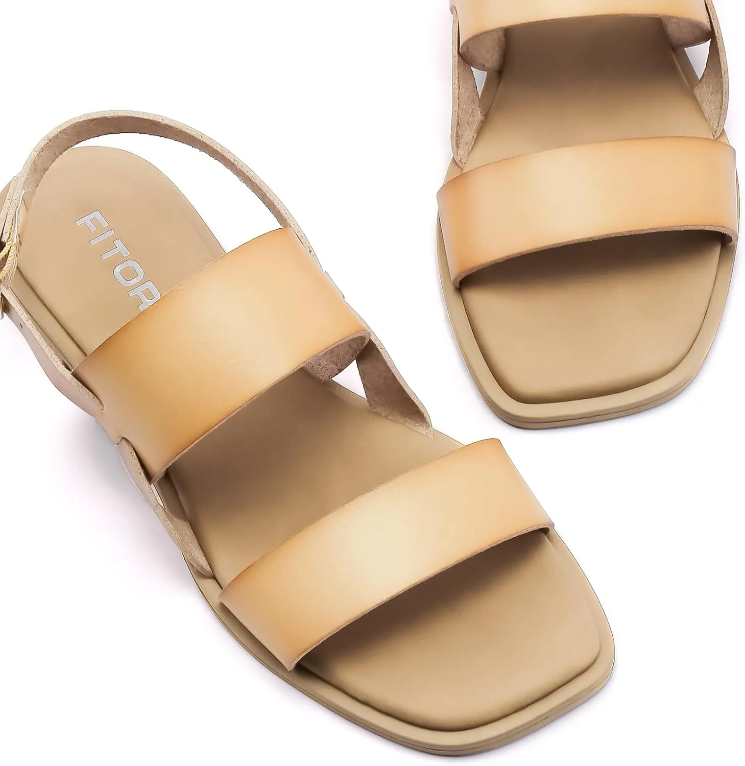 FITORY Women's Flat Sandals Fashionable Square Open Toe Adjustable Buckle Slippers Summer Size 6-11