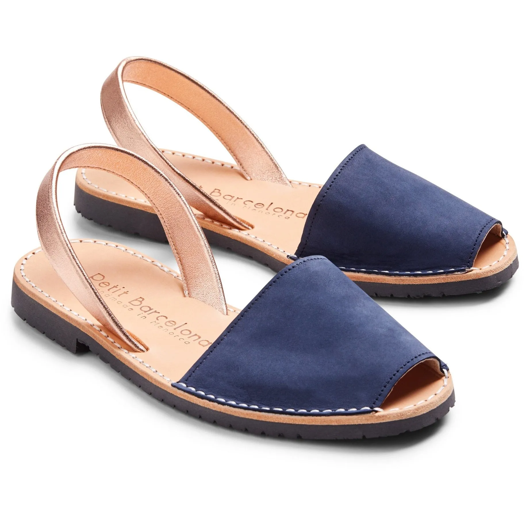 Flat Avarcas | Navy Rose Gold (Padded)