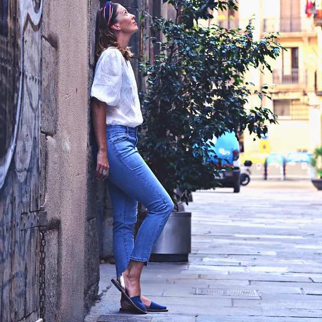 Flat Avarcas | Navy Rose Gold (Padded)