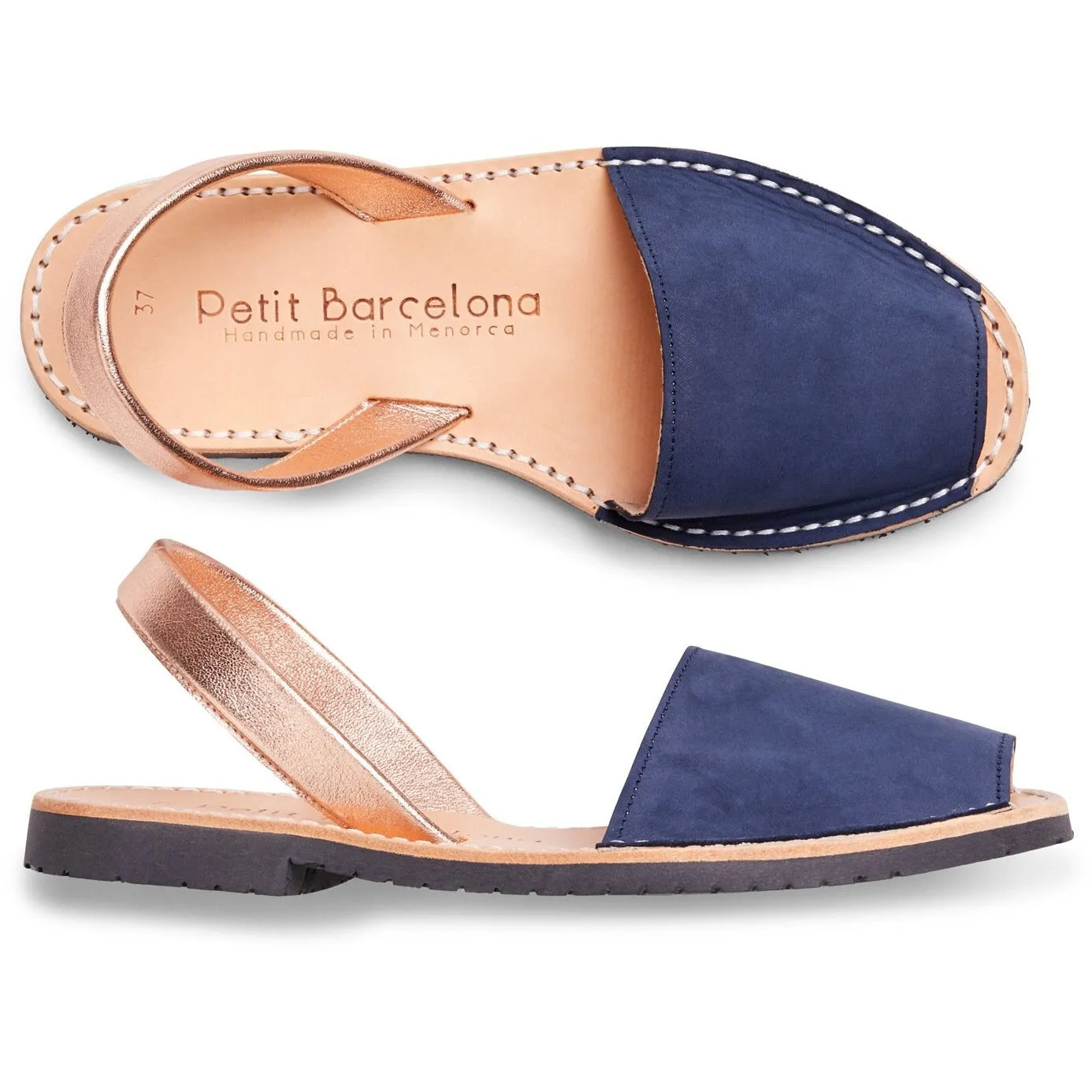 Flat Avarcas | Navy Rose Gold (Padded)
