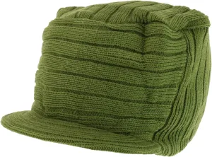 Flat Top Army Style Knitted Visored Beanie Cap