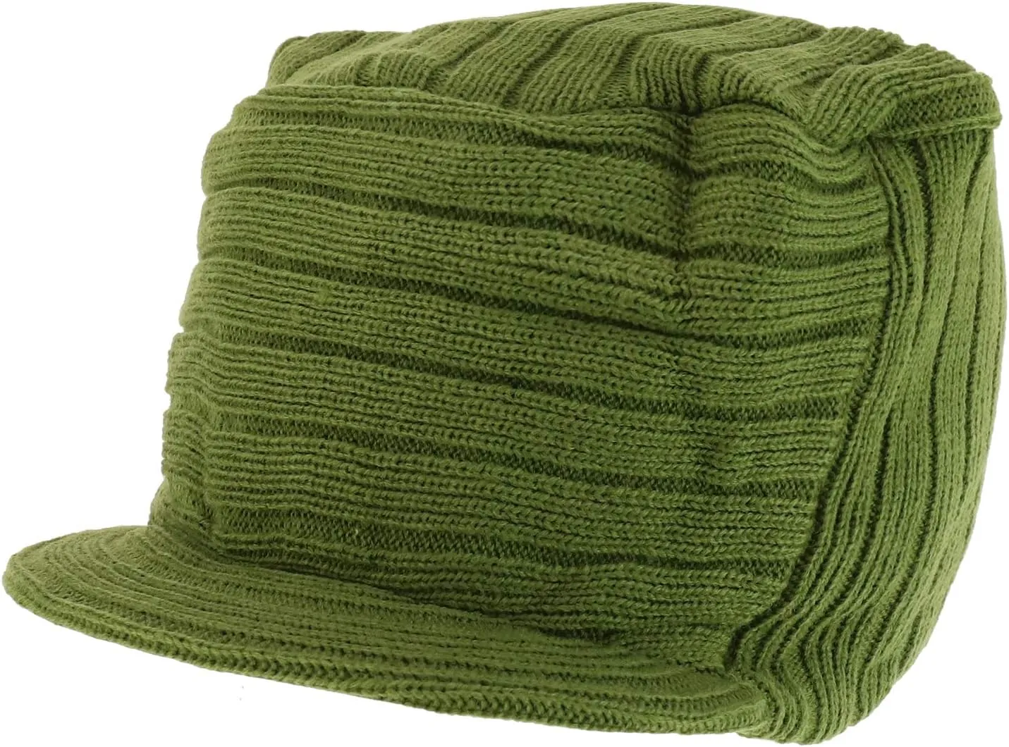 Flat Top Army Style Knitted Visored Beanie Cap