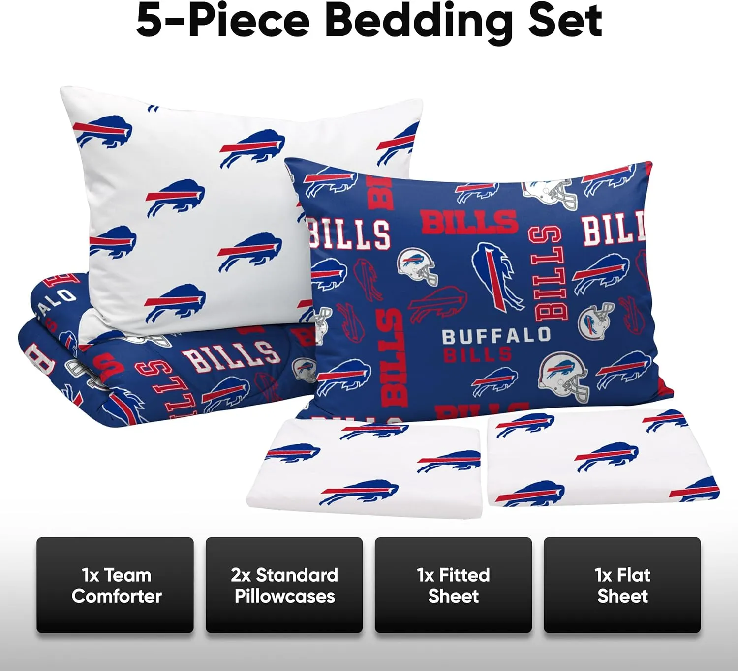 FOCO NFL Team Logo Bed in a Bag Comforter Sheets Pillow Cases Bedding 5-Piece Set