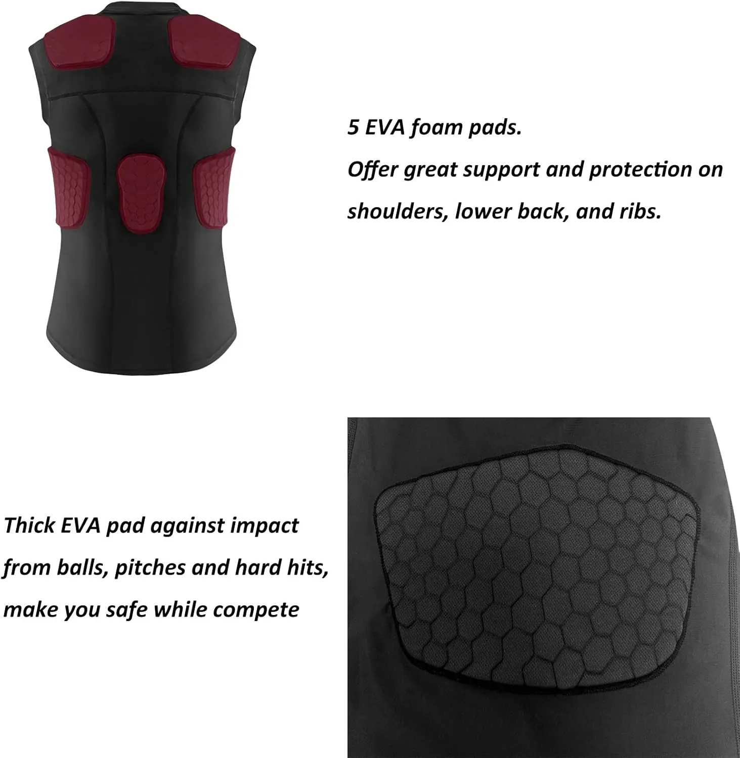 Football Rib Protector Shirt, Padded Compression Vest with Ribs, Shoulder, Back Protective Pads