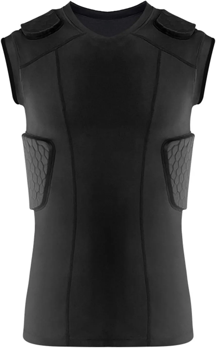 Football Rib Protector Shirt, Padded Compression Vest with Ribs, Shoulder, Back Protective Pads
