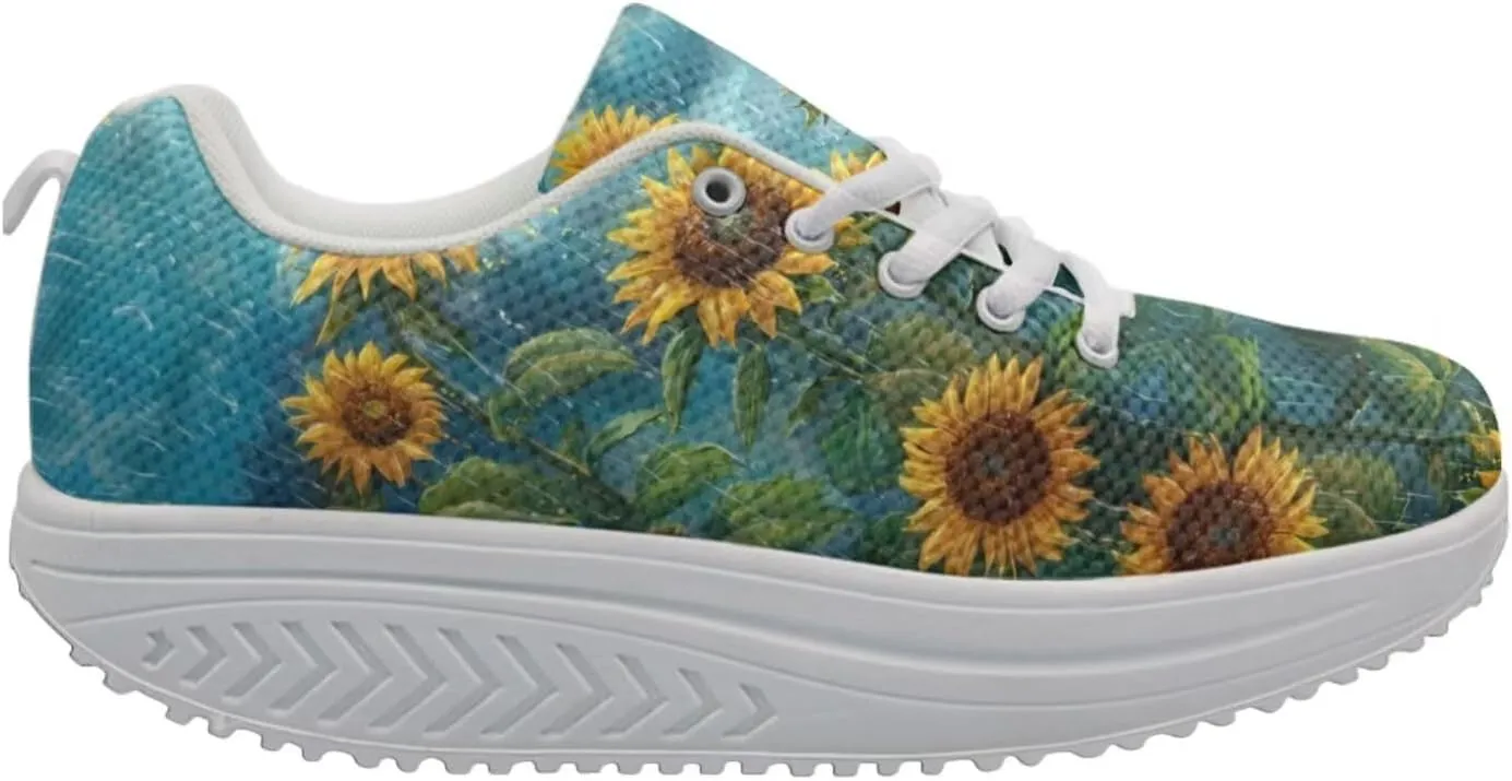 FOR U DESIGNS Breathable Women Swing Wedges Platform Shoes Floral Printed Lightweight Girls Sport Toning Sneakers