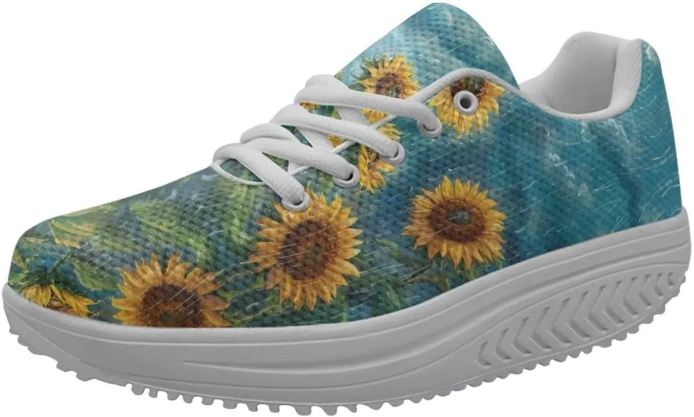 FOR U DESIGNS Breathable Women Swing Wedges Platform Shoes Floral Printed Lightweight Girls Sport Toning Sneakers
