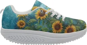 FOR U DESIGNS Breathable Women Swing Wedges Platform Shoes Floral Printed Lightweight Girls Sport Toning Sneakers