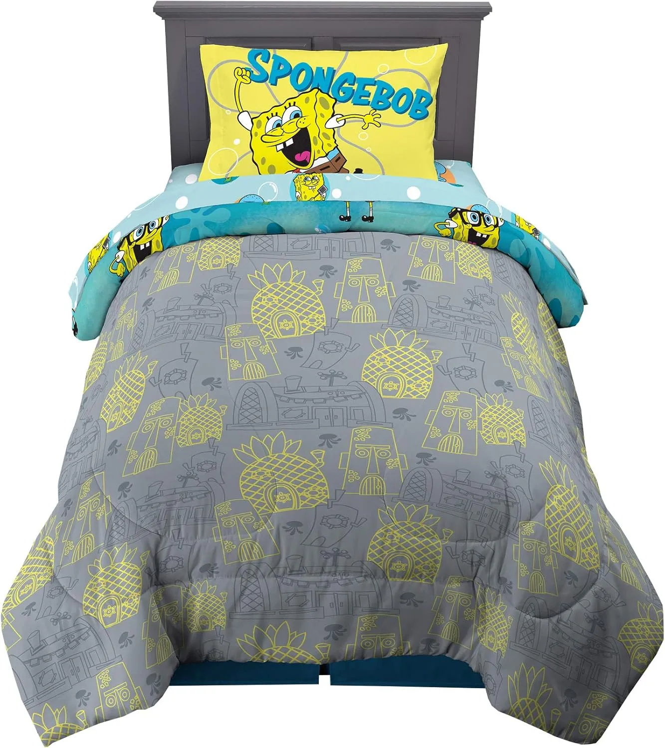 Franco Kids Bedding Super Soft Comforter and Sheet Set, 4 Piece Twin Size, Spongebob