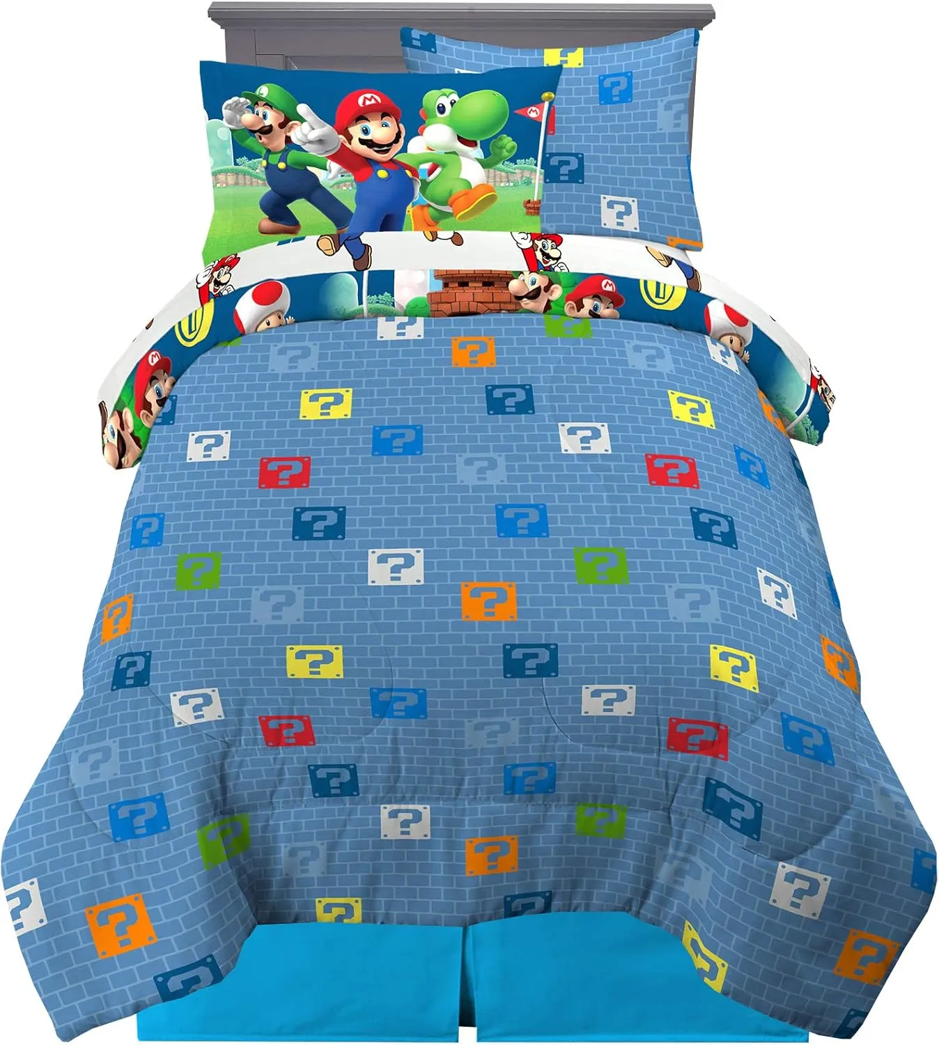 Franco Kids Bedding Super Soft Comforter and Sheet Set with Sham, 5 Piece Twin Size, Mario