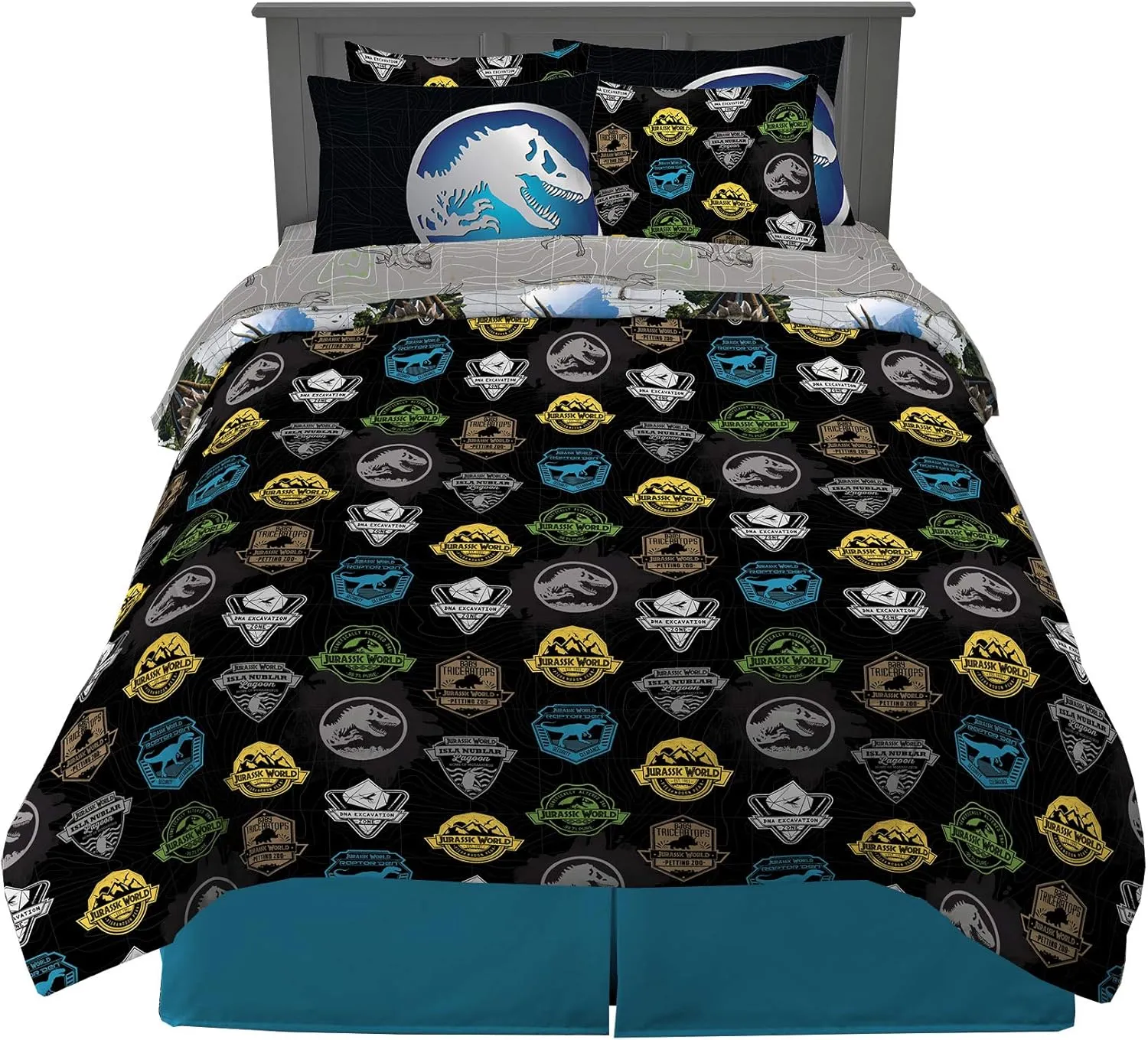 Franco Kids Bedding Super Soft Comforter and Sheet Set with Sham, 7 Piece Full Size, Jurassic World