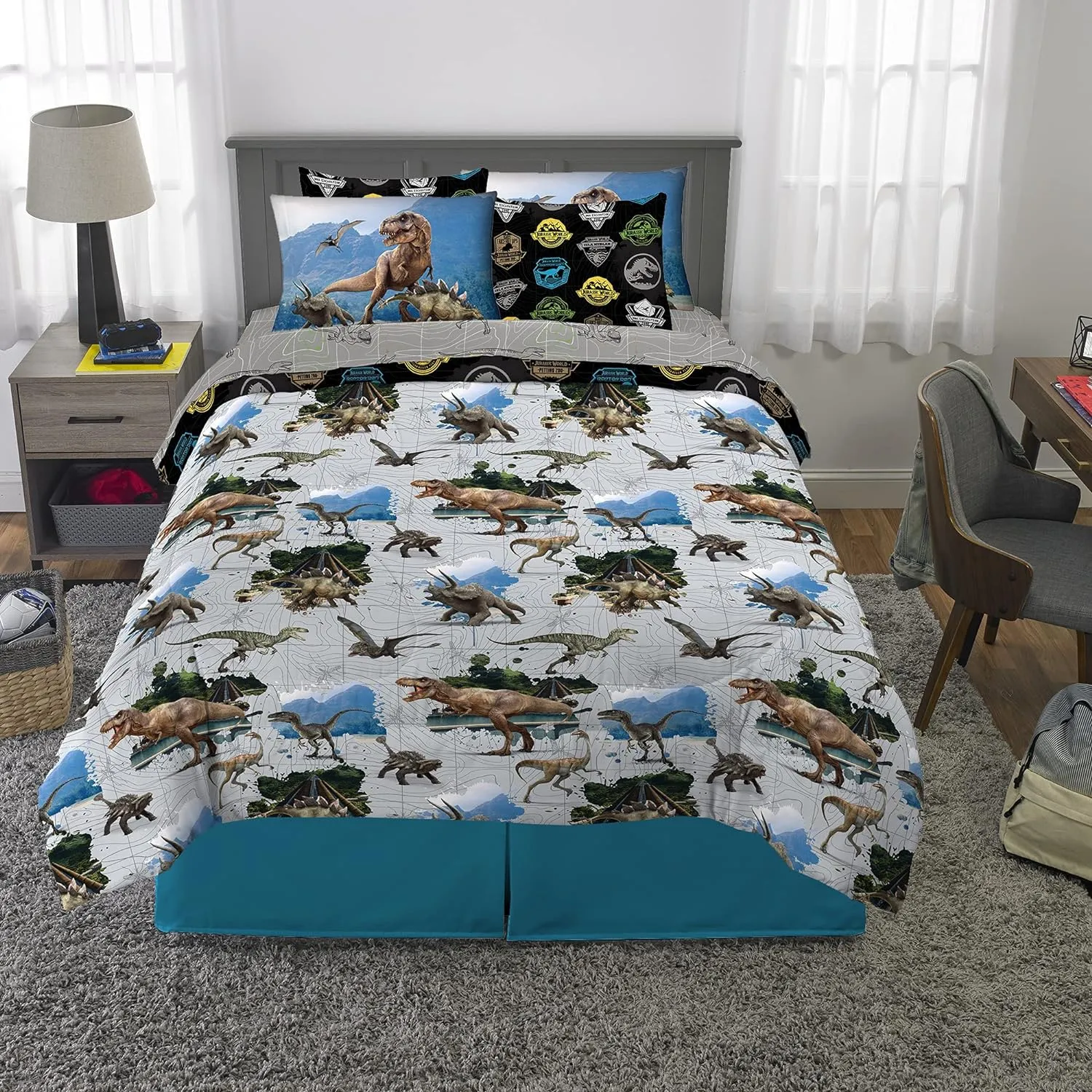 Franco Kids Bedding Super Soft Comforter and Sheet Set with Sham, 7 Piece Full Size, Jurassic World