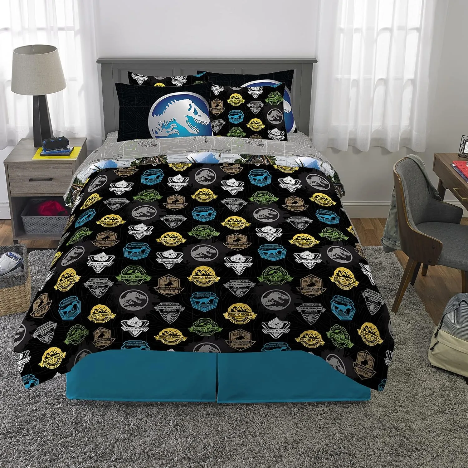 Franco Kids Bedding Super Soft Comforter and Sheet Set with Sham, 7 Piece Full Size, Jurassic World