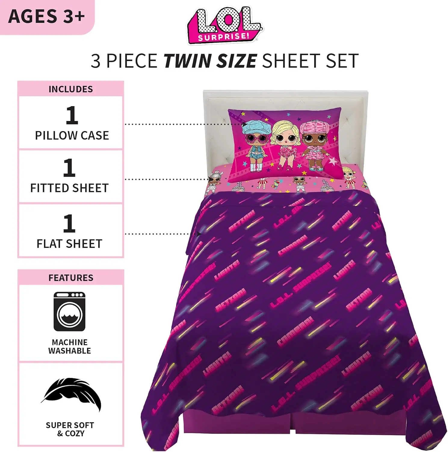 Franco Kids Bedding Super Soft Microfiber Sheet Set, Twin, LOL Surprise