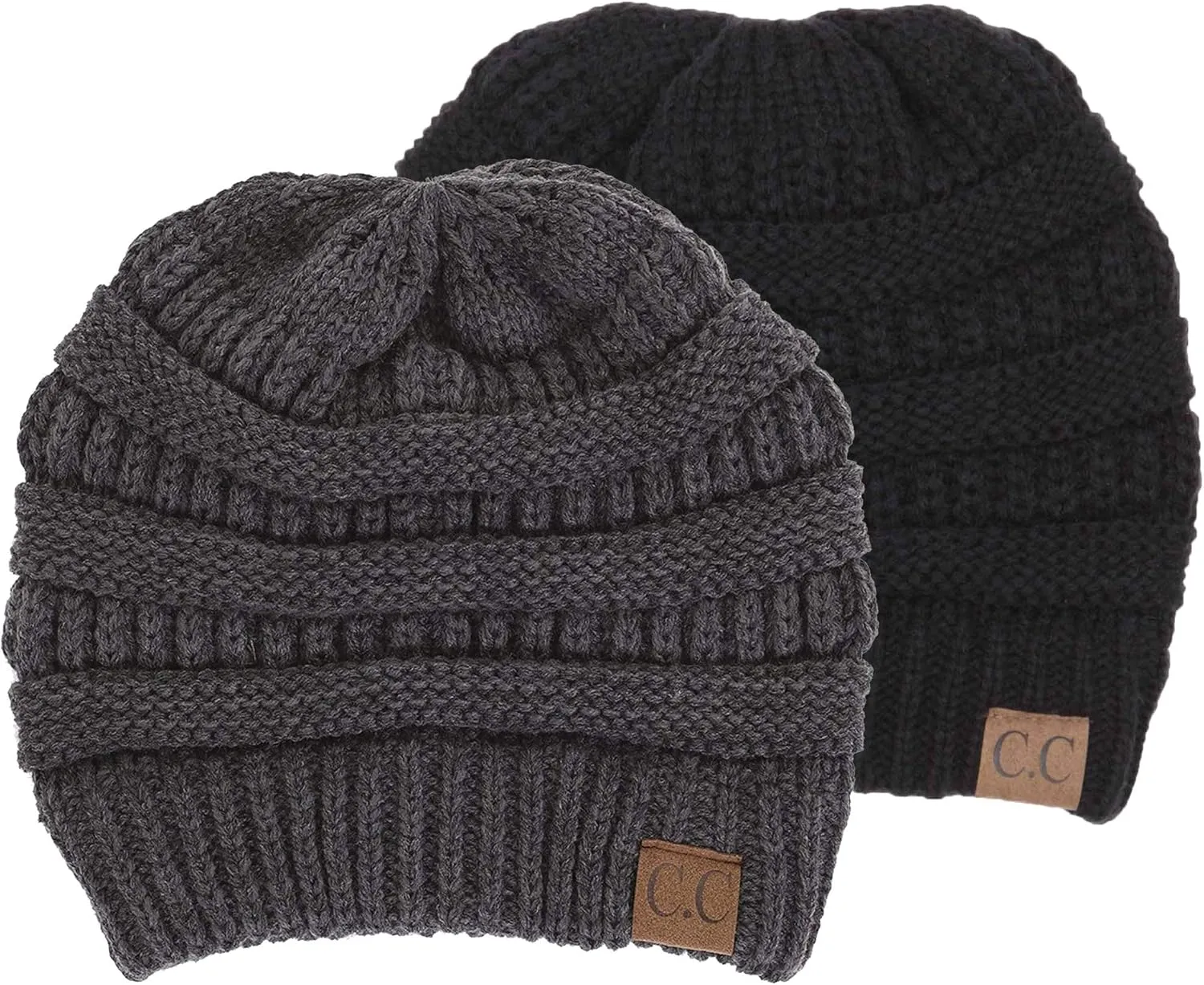 Funky Junque Solid Ribbed Beanie Soft Stretch Cable Knit Slouchy Hat Warm Skull Cap