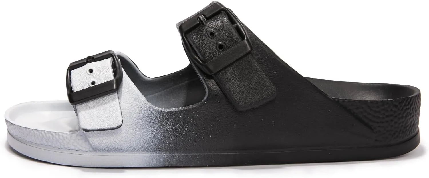 FUNKYMONKEY Women's Comfort Slides Double Buckle Adjustable Plastics Flat Sandals
