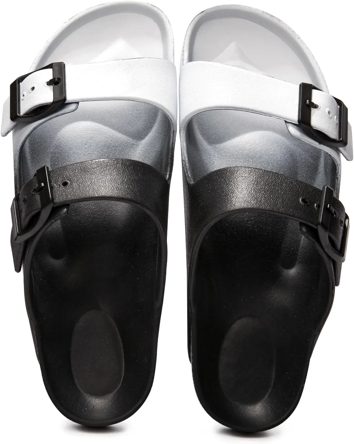 FUNKYMONKEY Women's Comfort Slides Double Buckle Adjustable Plastics Flat Sandals