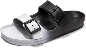 FUNKYMONKEY Women's Comfort Slides Double Buckle Adjustable Plastics Flat Sandals
