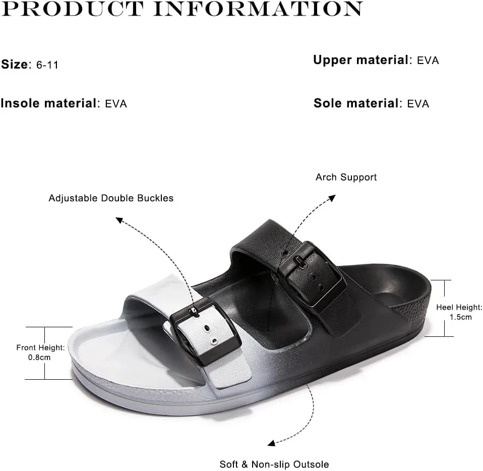 FUNKYMONKEY Women's Comfort Slides Double Buckle Adjustable Plastics Flat Sandals