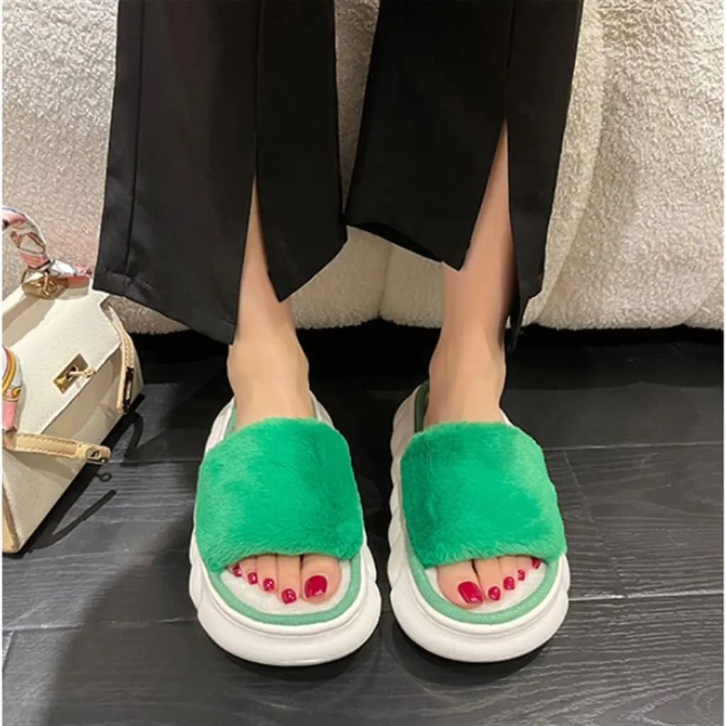 GAENZA Thick Thermal Slippers for Outerwear Plush Slippers Women Autumn and Winter Thick Bottom Fashion Platform Home Cotton Shoes Soft