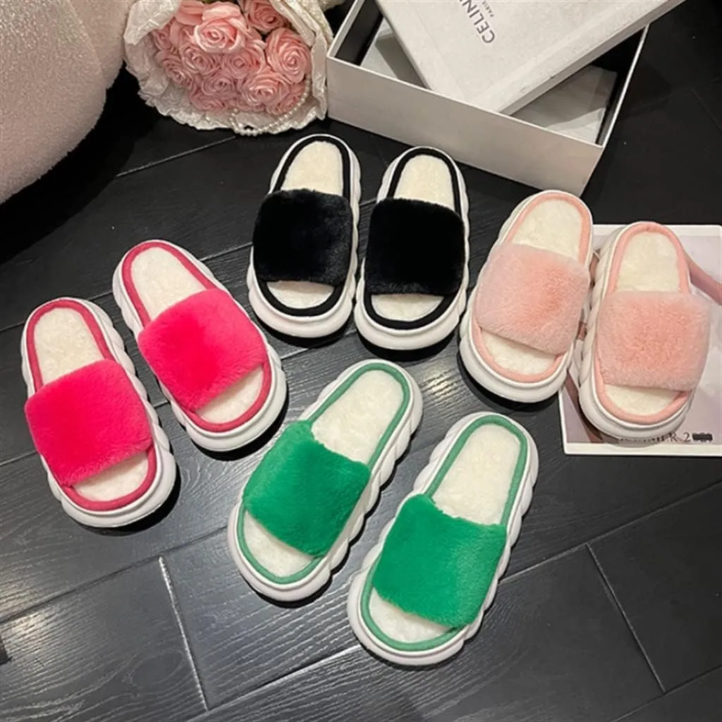 GAENZA Thick Thermal Slippers for Outerwear Plush Slippers Women Autumn and Winter Thick Bottom Fashion Platform Home Cotton Shoes Soft