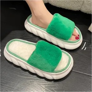 GAENZA Thick Thermal Slippers for Outerwear Plush Slippers Women Autumn and Winter Thick Bottom Fashion Platform Home Cotton Shoes Soft
