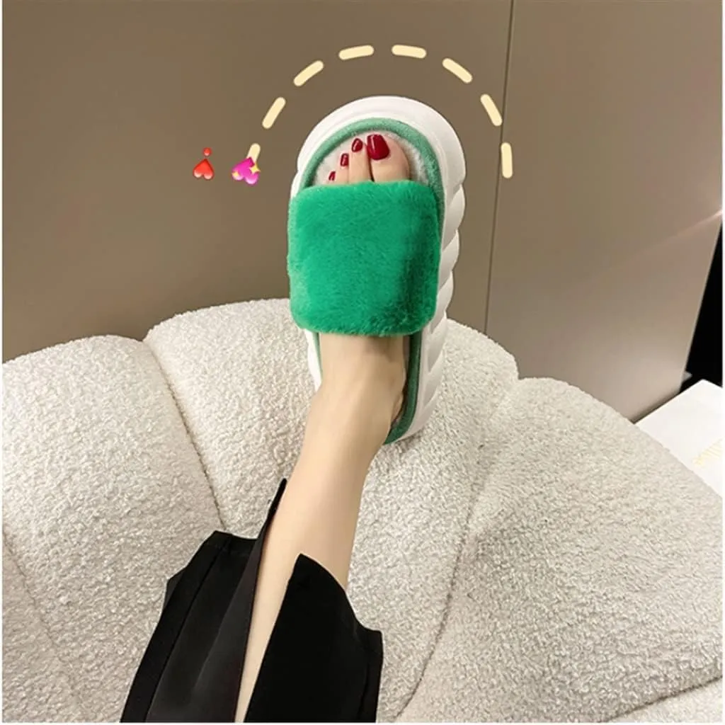 GAENZA Thick Thermal Slippers for Outerwear Plush Slippers Women Autumn and Winter Thick Bottom Fashion Platform Home Cotton Shoes Soft