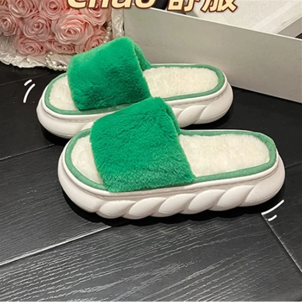 GAENZA Thick Thermal Slippers for Outerwear Plush Slippers Women Autumn and Winter Thick Bottom Fashion Platform Home Cotton Shoes Soft