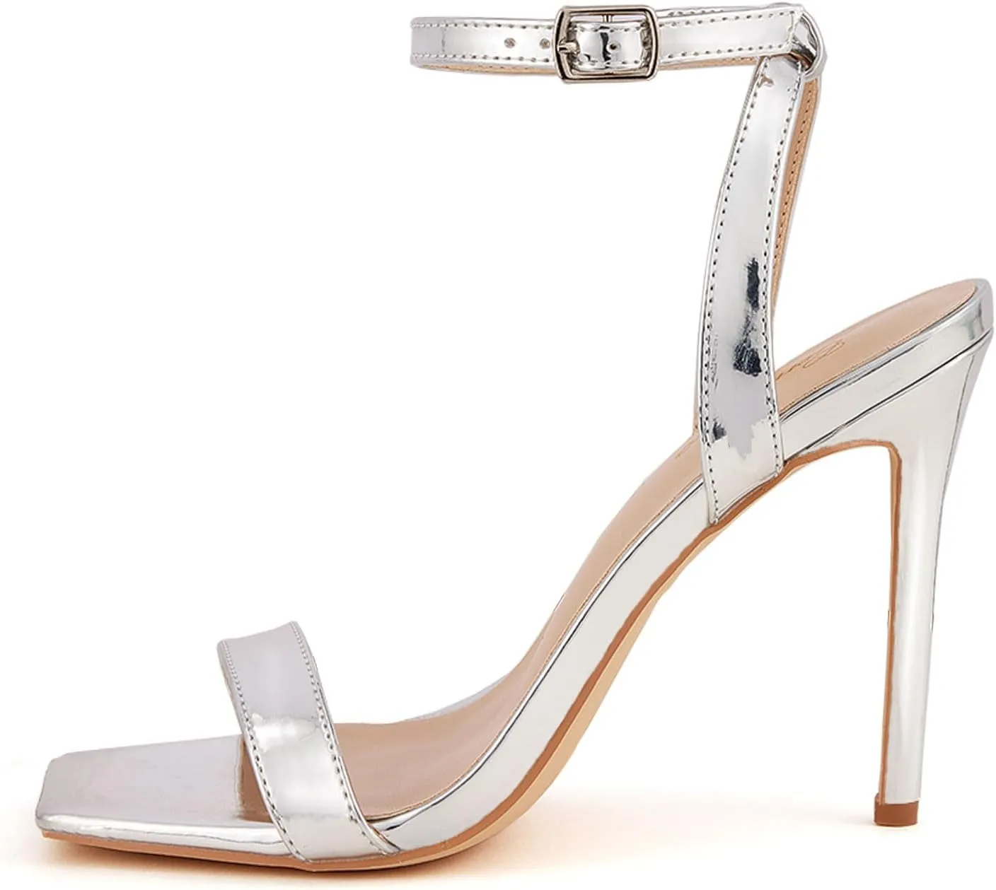 GENSHUO Women's High Heels Ankle Buckle Strap Stilettos Open Square Toe Dressy Sexy Strappy Sandals for Party Prom Homecoming Dressy Shoes