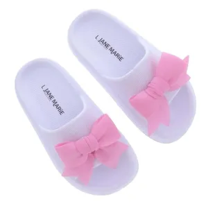 Girls White with Pink Bow Eloise Open Toe Sandal Sliders