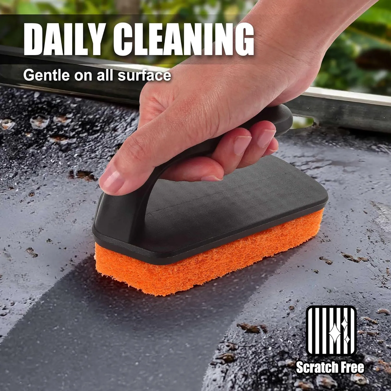 GRILLART Griddle Cleaning Kit for Blackstone, Flat Top Grill Cleaning Kit with Grill Stone, Griddle Scraper, Scouring Pad and Handles, Multifunctional Griddle Accessories for Rusty Grills, Orange