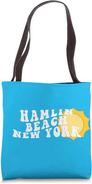 Hamlin Beach New York NY Retro Wavy Souvenir Vacation Tote Bag