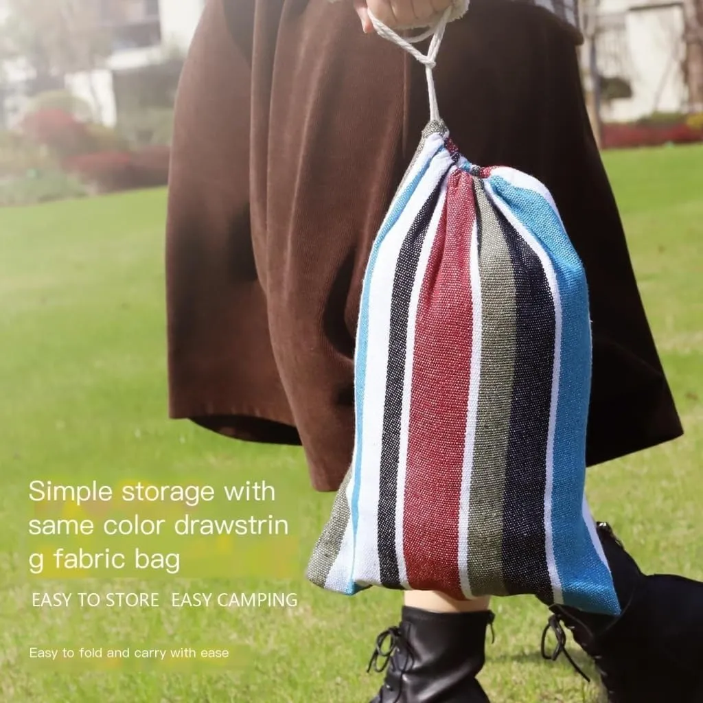 Hammock Outdoor Hammock Woven Tassel Thick Canvas Straight Stick Anti-Rollover Leisure Camping Single Double Swing Hammocks for Outside(Blue,A)