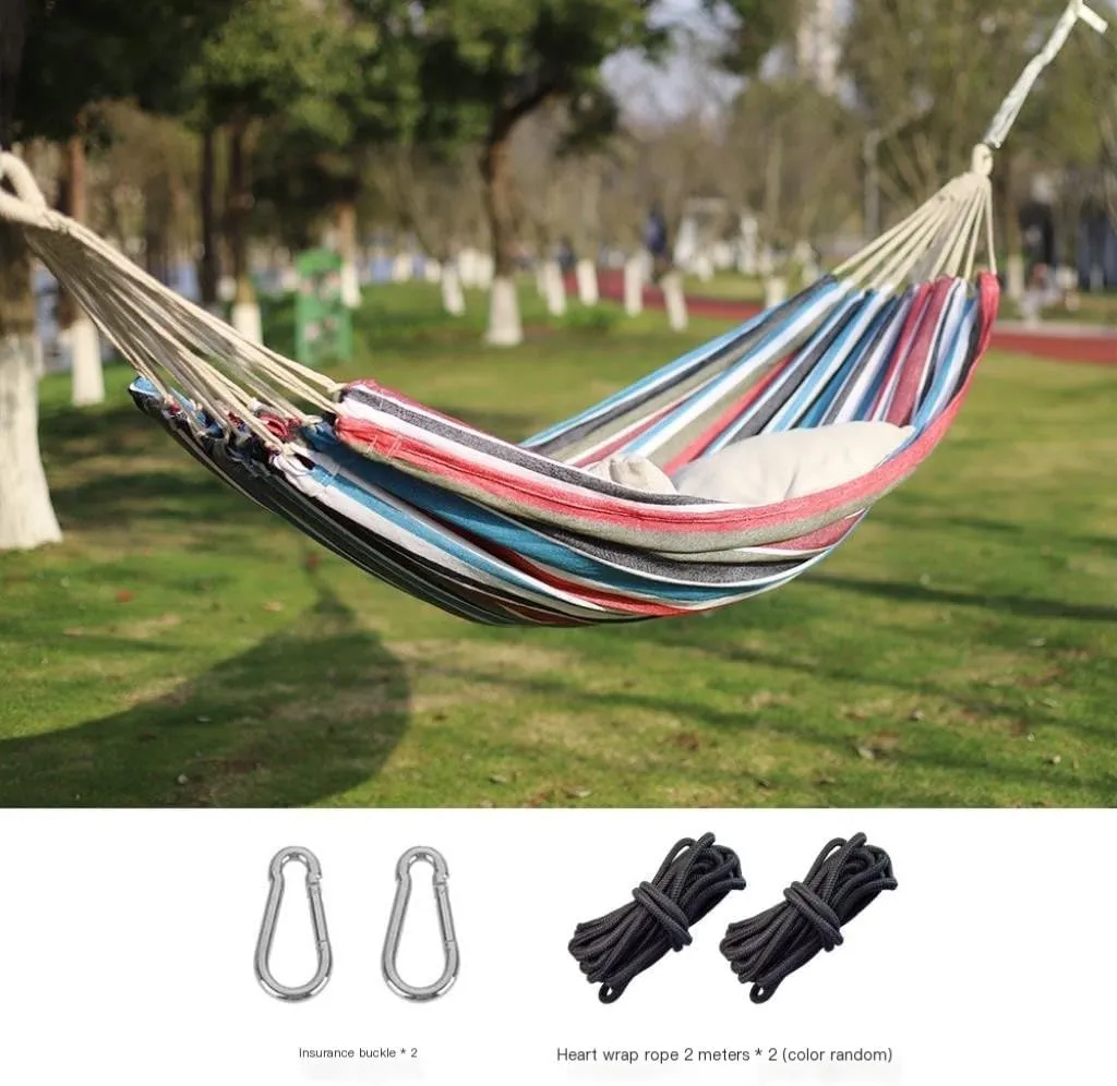 Hammock Outdoor Hammock Woven Tassel Thick Canvas Straight Stick Anti-Rollover Leisure Camping Single Double Swing Hammocks for Outside(Blue,A)