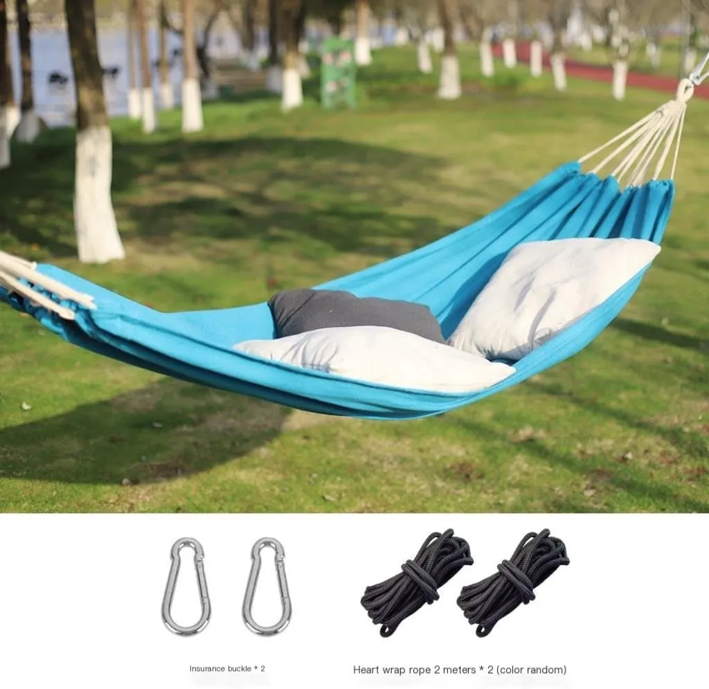 Hammock Outdoor Hammock Woven Tassel Thick Canvas Straight Stick Anti-Rollover Leisure Camping Single Double Swing Hammocks for Outside(Blue,A)